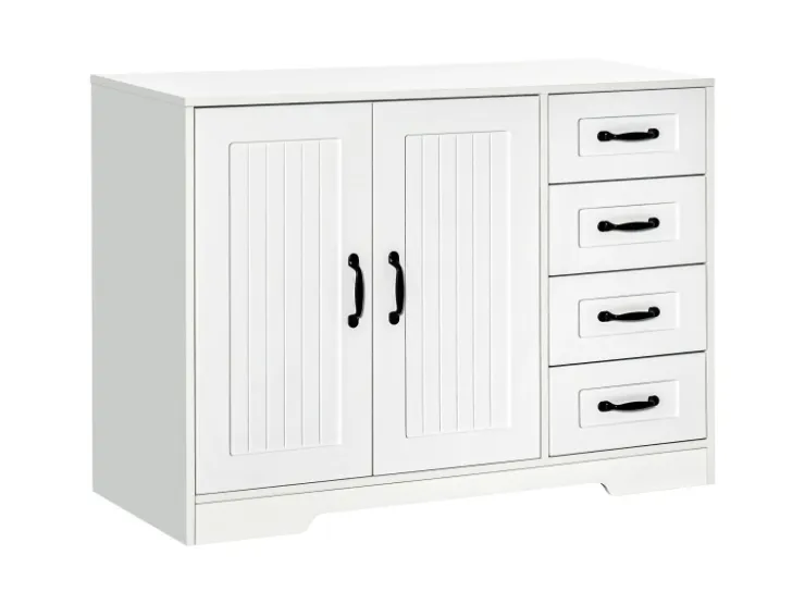 HOMCOM Sideboard mit 4 Schubladen Verstellbarem Einlegeboden Weiß 105 x 40 x 76 cm* Sideboards