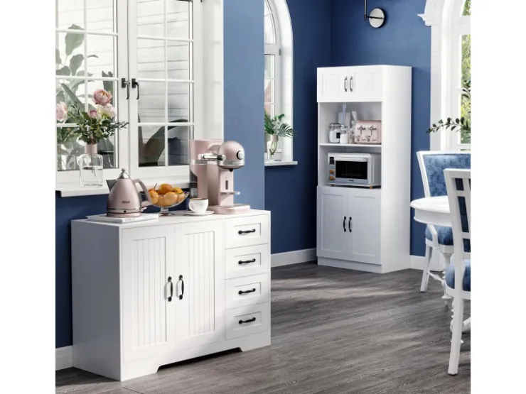 HOMCOM Sideboard mit 4 Schubladen Verstellbarem Einlegeboden Weiß 105 x 40 x 76 cm* Sideboards