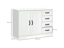 HOMCOM Sideboard mit 4 Schubladen Verstellbarem Einlegeboden Weiß 105 x 40 x 76 cm* Sideboards