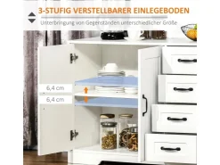 HOMCOM Sideboard mit 4 Schubladen Verstellbarem Einlegeboden Weiß 105 x 40 x 76 cm* Sideboards