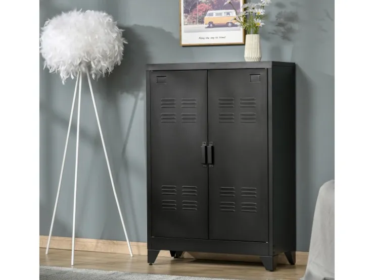 HOMCOM Sideboard mit 2 Verstellbaren Einlegeböden Schwarz 75 x 33 x 110 cm* Bücherregale