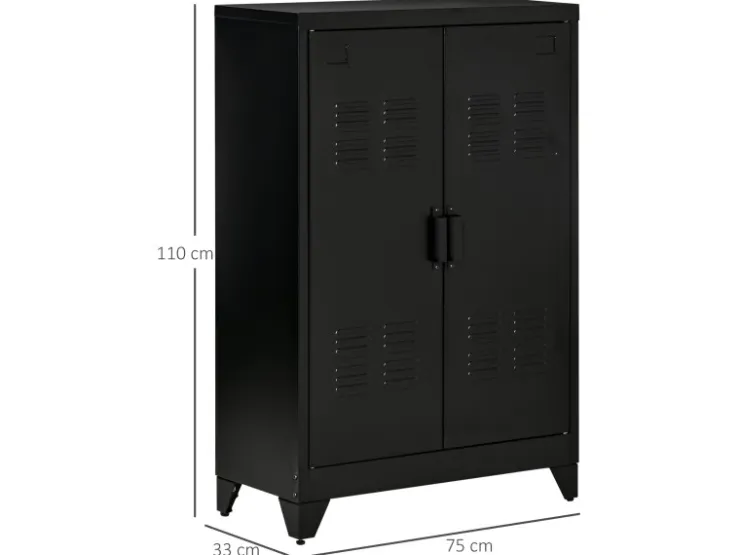 HOMCOM Sideboard mit 2 Verstellbaren Einlegeböden Schwarz 75 x 33 x 110 cm* Bücherregale
