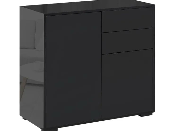 HOMCOM Sideboard mit Schublade Spanplatte MDF Schwarz 79L x 36B x 74H cm
