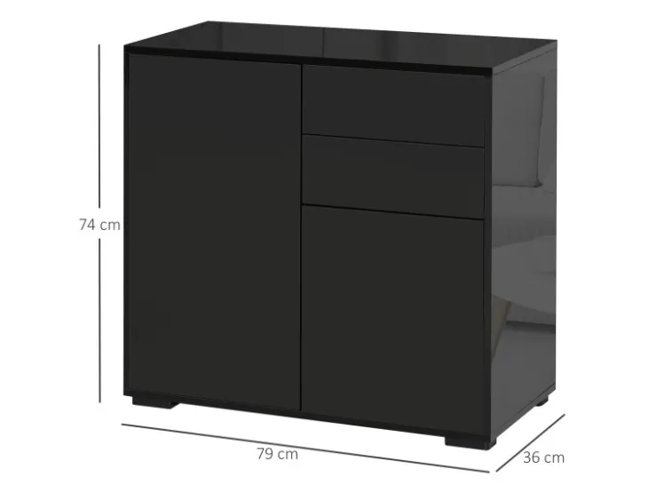 HOMCOM Sideboard mit Schublade Spanplatte MDF Schwarz 79L x 36B x 74H cm