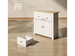 HOMCOM Sideboard Spanplatte 79L x 35B x 80H cm Weiß
