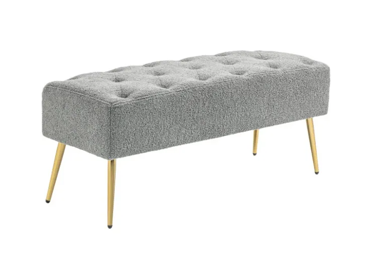 HOMCOM Sitzbank mit Lammwolle-Optik Knopfheftung Stahlbeine 112 x 41 x 46cm Grau* Sitzbänke