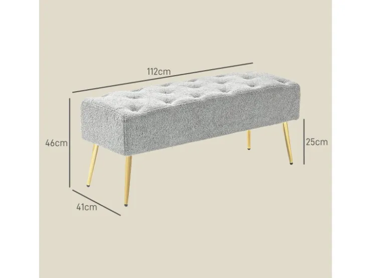 HOMCOM Sitzbank mit Lammwolle-Optik Knopfheftung Stahlbeine 112 x 41 x 46cm Grau* Sitzbänke