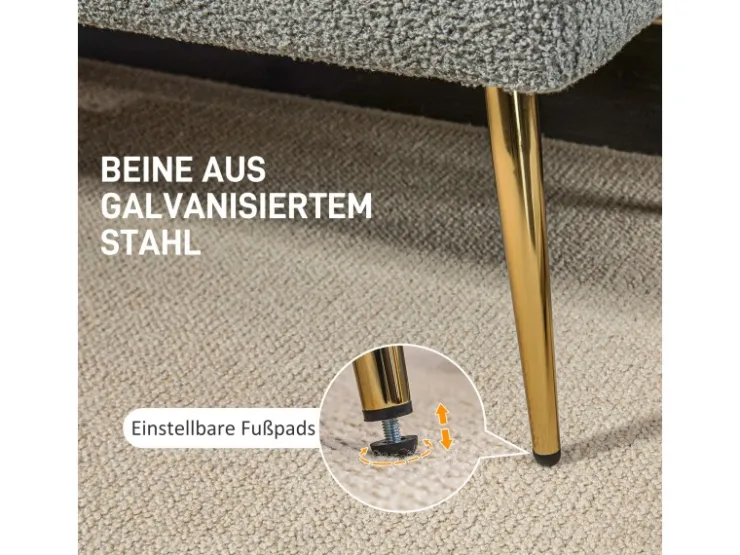 HOMCOM Sitzbank mit Lammwolle-Optik Knopfheftung Stahlbeine 112 x 41 x 46cm Grau* Sitzbänke