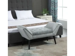 HOMCOM Sitzbank mit Samtoptik für Schlafzimmer Gummiholz Hellgrau 114 x 46 x 56 cm* Sitzbänke