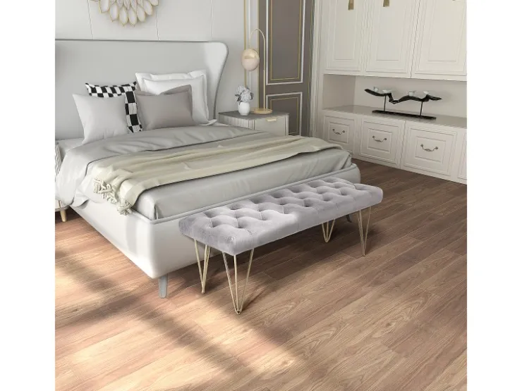 HOMCOM Sitzbank mit Samtoptik für Schlafzimmer Metall Grau 116 x 44 5 x 49 cm* Sitzbänke