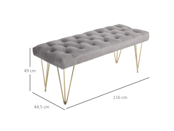 HOMCOM Sitzbank mit Samtoptik für Schlafzimmer Metall Grau 116 x 44 5 x 49 cm* Sitzbänke