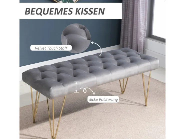 HOMCOM Sitzbank mit Samtoptik für Schlafzimmer Metall Grau 116 x 44 5 x 49 cm* Sitzbänke