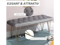 HOMCOM Sitzbank mit Samtoptik für Schlafzimmer Metall Grau 116 x 44 5 x 49 cm* Sitzbänke
