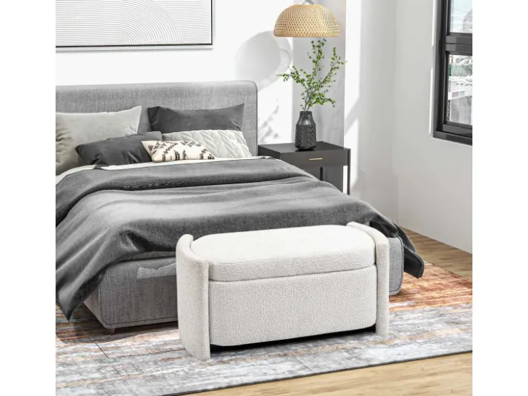 HOMCOM Sitzbank mit Stauraum Deckel Samtoptik für Wohnzimmer Creme 105 x 44 x 45,5 cm* Sitzbänke