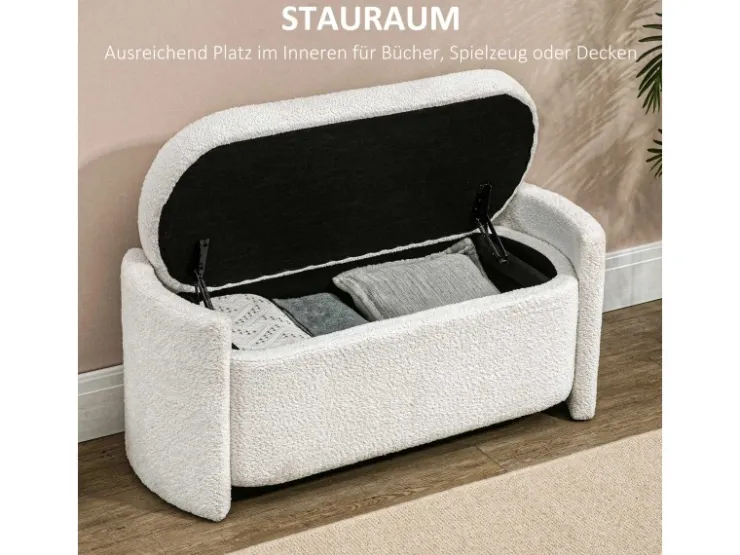 HOMCOM Sitzbank mit Stauraum Deckel Samtoptik für Wohnzimmer Creme 105 x 44 x 45,5 cm* Sitzbänke