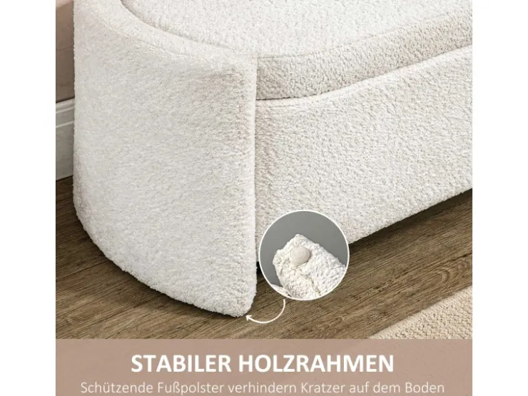 HOMCOM Sitzbank mit Stauraum Deckel Samtoptik für Wohnzimmer Creme 105 x 44 x 45,5 cm* Sitzbänke