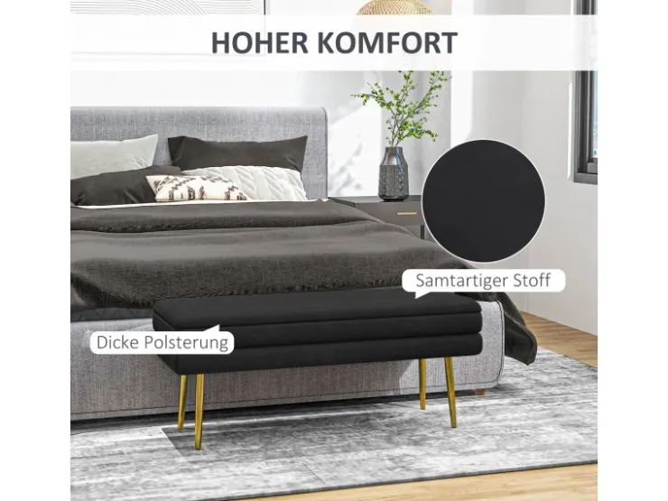 HOMCOM Sitzbank Polsterbank mit Stauraum Samtoptik 100 x 37 x 42 cm* Sitzbänke