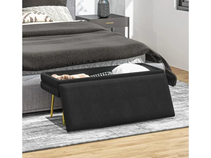 HOMCOM Sitzbank Polsterbank mit Stauraum Samtoptik 100 x 37 x 42 cm* Sitzbänke