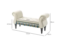 HOMCOM Sitzbank Samtoptik mit Holzbeine bis 150 kg Belastbar Beige