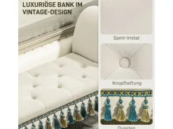 HOMCOM Sitzbank Samtoptik mit Holzbeine bis 150 kg Belastbar Beige