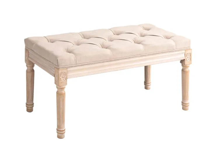 HOMCOM Sitzbank Vintage mit Knöpfen Leinenoptik 80 x 40 x 43cm Beige* Sitzbänke