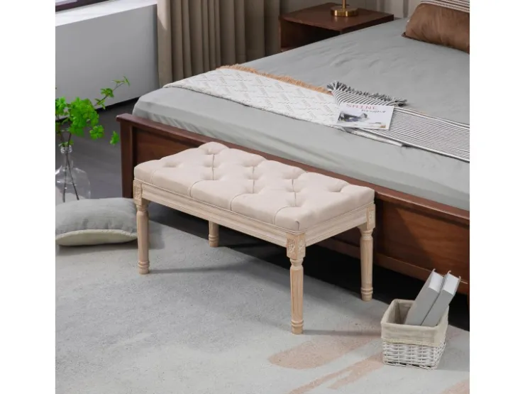 HOMCOM Sitzbank Vintage mit Knöpfen Leinenoptik 80 x 40 x 43cm Beige* Sitzbänke