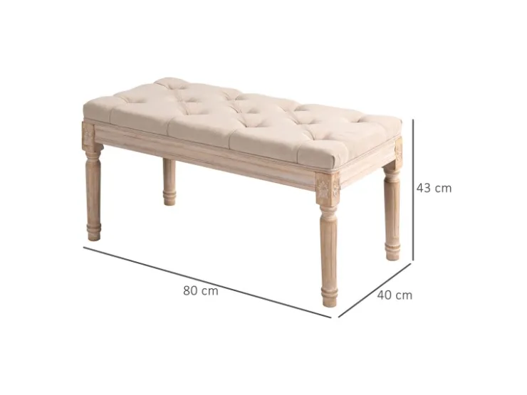HOMCOM Sitzbank Vintage mit Knöpfen Leinenoptik 80 x 40 x 43cm Beige* Sitzbänke