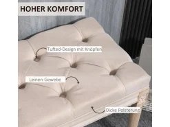 HOMCOM Sitzbank Vintage mit Knöpfen Leinenoptik 80 x 40 x 43cm Beige* Sitzbänke