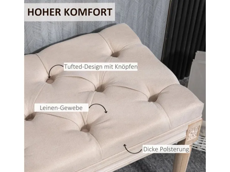 HOMCOM Sitzbank Vintage mit Knöpfen Leinenoptik 80 x 40 x 43cm Beige* Sitzbänke
