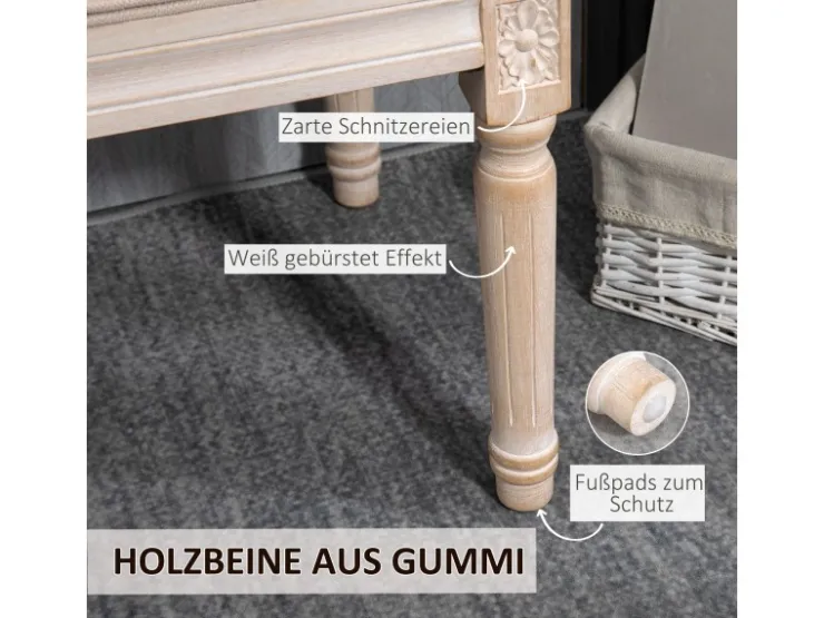 HOMCOM Sitzbank Vintage mit Knöpfen Leinenoptik 80 x 40 x 43cm Beige* Sitzbänke