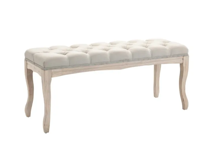 HOMCOM Sitzbank Vintage Schlafzimmer Gummiholz Leinen Beige 110 x 40 x 48 cm