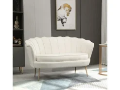 HOMCOM 2-Sitzer-Sofa Polyester Metall Cremeweiß 130L x 77B x 77H cm