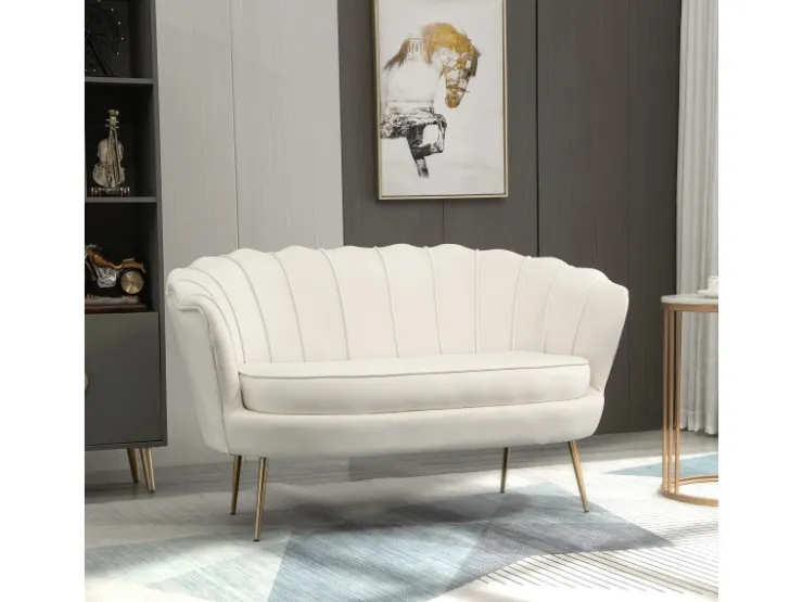 HOMCOM 2-Sitzer-Sofa Polyester Metall Cremeweiß 130L x 77B x 77H cm