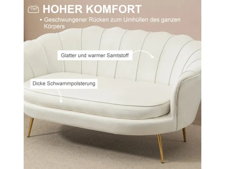HOMCOM 2-Sitzer-Sofa Polyester Metall Cremeweiß 130L x 77B x 77H cm