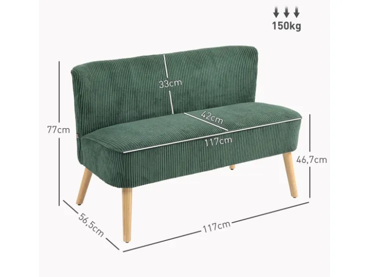 HOMCOM Sofa 2 Sitzer Modern Couch für Wohnzimmer 117 x 56 x 77 cm