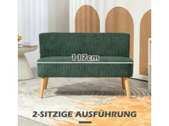 HOMCOM Sofa 2 Sitzer Modern Couch für Wohnzimmer 117 x 56 x 77 cm