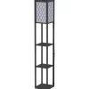 HOMCOM Stehleuchte mit Regalen E27 bis 40W Holz Schwarz 26 x 26 x 160 cm