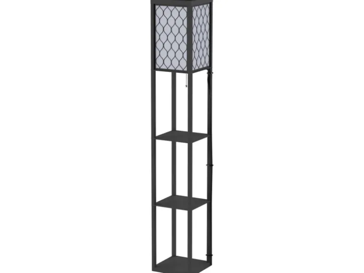 HOMCOM Stehleuchte mit Regalen E27 bis 40W Holz Schwarz 26 x 26 x 160 cm