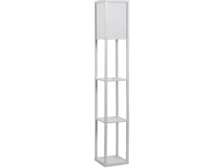 HOMCOM Stehleuchte mit Regalen E27 Holz Weiß 26 x 26 x 160 cm Ohne Glühbirne* Regal Weiß|Holzregale