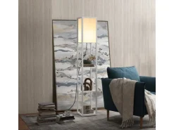 HOMCOM Stehleuchte mit Regalen E27 Holz Weiß 26 x 26 x 160 cm Ohne Glühbirne* Regal Weiß|Holzregale