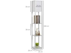HOMCOM Stehleuchte mit Regalen E27 Holz Weiß 26 x 26 x 160 cm Ohne Glühbirne* Regal Weiß|Holzregale