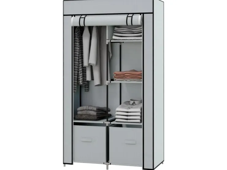 HOMCOM Stoffschrank mit 5 Fächern Reißverschluss Hellgrau 83 x 42,5 x 162,5 cm* Schränke