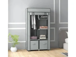 HOMCOM Stoffschrank mit 5 Fächern Reißverschluss Hellgrau 83 x 42,5 x 162,5 cm* Schränke