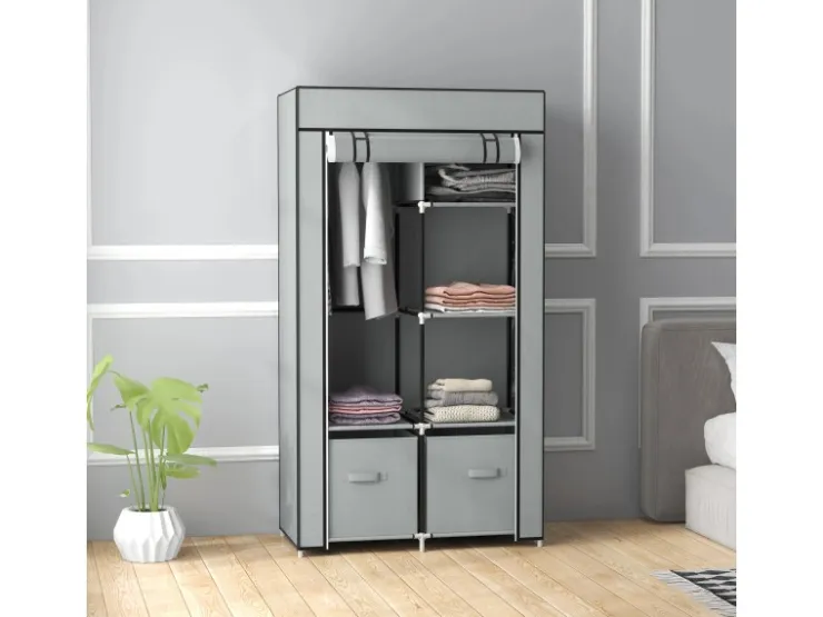 HOMCOM Stoffschrank mit 5 Fächern Reißverschluss Hellgrau 83 x 42,5 x 162,5 cm* Schränke