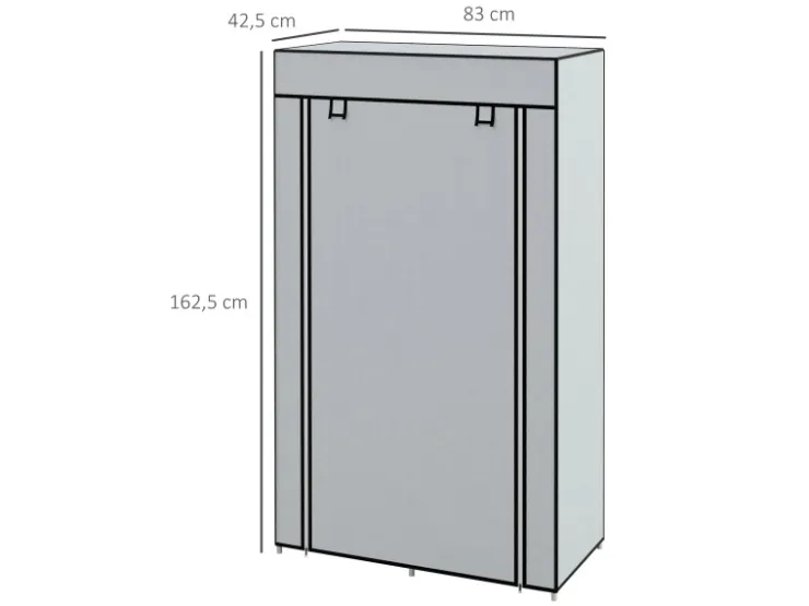 HOMCOM Stoffschrank mit 5 Fächern Reißverschluss Hellgrau 83 x 42,5 x 162,5 cm* Schränke