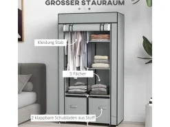 HOMCOM Stoffschrank mit 5 Fächern Reißverschluss Hellgrau 83 x 42,5 x 162,5 cm* Schränke