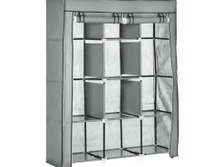 HOMCOM Stoffschrank mit Kleiderstangen 8 Ebenen Faltbar Hellgrau 125x43x162,5cm* Bettwäsche
