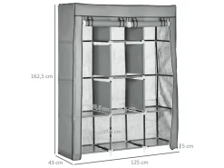 HOMCOM Stoffschrank mit Kleiderstangen 8 Ebenen Faltbar Hellgrau 125x43x162,5cm* Bettwäsche