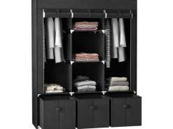 HOMCOM Stoffschrank mit Kleiderstangen Schubladen Faltbar Schwarz 125x43x162,5cm