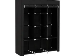 HOMCOM Stoffschrank mit Kleiderstange 8 Ebenen Faltbar Schwarz 125 x 43 x162,5cm